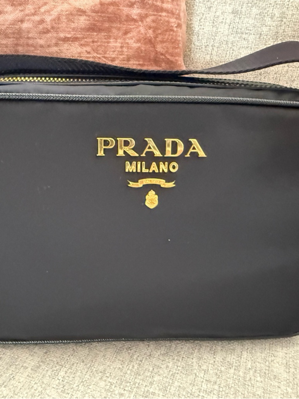 Prada Black Nylon Messenger Bag with Gold Logo